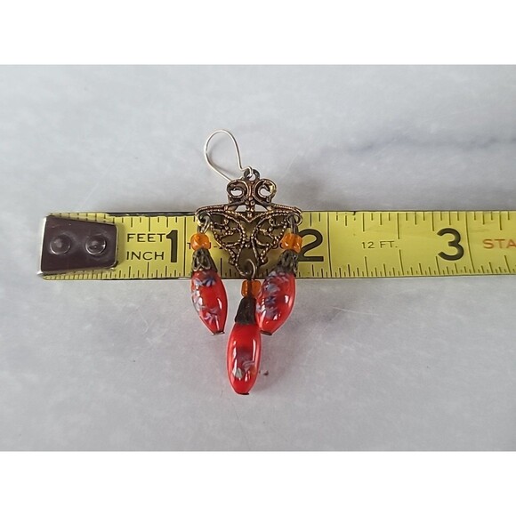 Glass Beaded Dangling Pierced Earrings Vintage - Picture 10 of 10